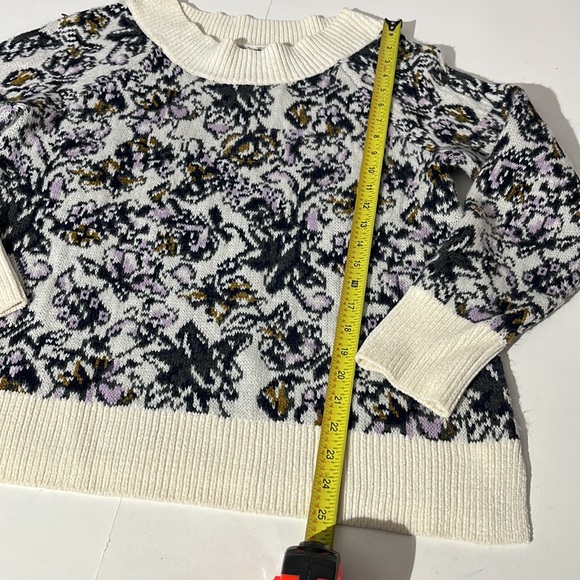 LOFT Floral Cream Sweater Large Wool Mohair Blend Super Soft Fall Winter Purple - Picture 3 of 5